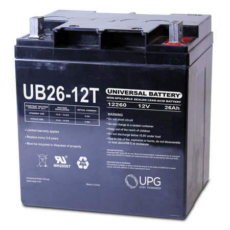UPG Sealed Lead Acid Battery, 12 V, 26Ah, UB26-12T, L2 (L Type Tab) Terminal, AGM Type 40596